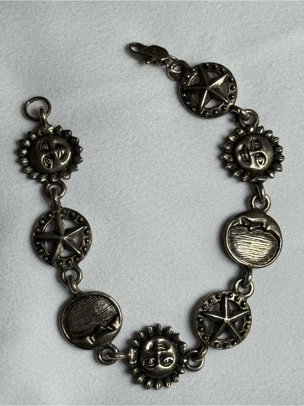 Vintage style Stamped 925 Sun and Star Charm Bracelet